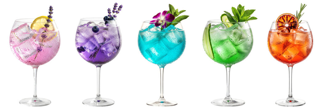 vibrant set of five gin tonic cocktails