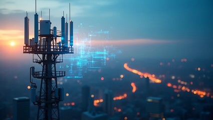 Cellular Communication Tower Delivering High-Speed Digital Data Streams