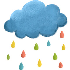 Cloud with rainbow water drops icon element no background