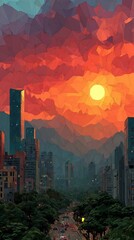 Fototapeta premium City Sunset Low Poly.