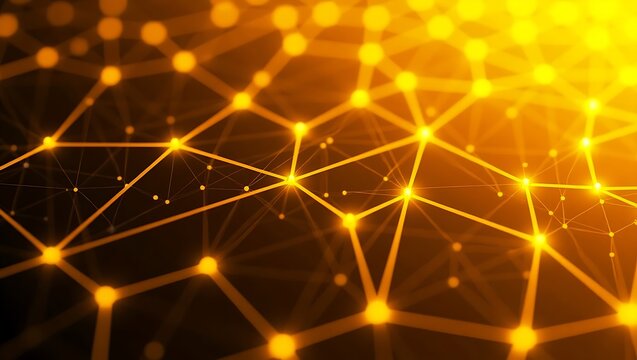 Golden luminous network, digital connection concept, abstract background