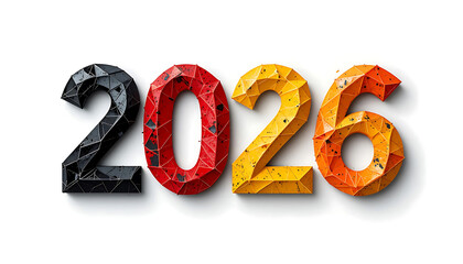 Happy New Year 2026 on white background. colorful polygonal numbers 2026. 3d 2026 text. Idea for holiday greetings, banner, social media, flyer, New Year events, festive designs. colorful number