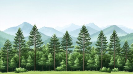 Fototapeta premium Lush Green Forest Landscape with Majestic Mountains in the Background