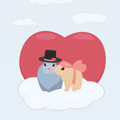 Valentine's Day Rabbits on a Cloud with Heart