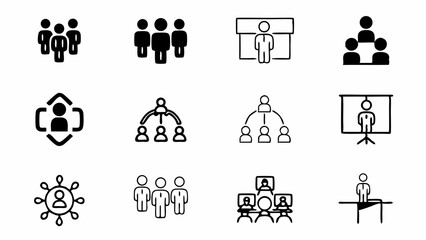 Collection of various business and organizational structure icons in black and white theme set up nicely created with generated ai