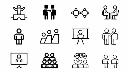 Collection of business and social interaction icons representing communication and teamwork dynamics created with generated ai