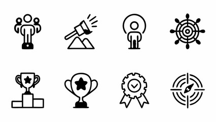 Collection of leadership and achievement icons featuring teamwork, vision, and success symbols created with generated ai
