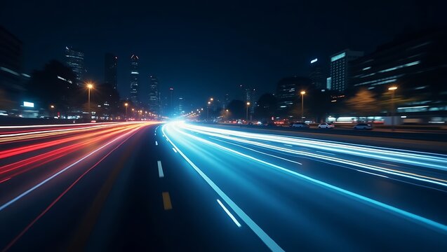 Captivating light trails weaving through the urban nightscape of a modern city