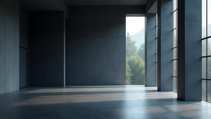 Contemporary Interior With Panoramic Nature View and Concrete Structure