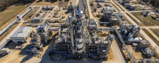 Obraz premium Overhead shot showcasing the extensive root-like infrastructure of a power plant - network massive plant