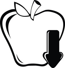 vector illustration drawing black and white icon apple and arrow pointing down direction, in gravity concept