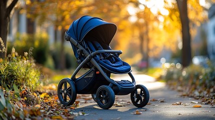 Stroller in autumnal parkway
