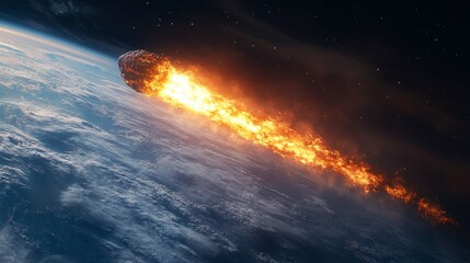 Fiery meteor streaks through atmosphere above the Earth