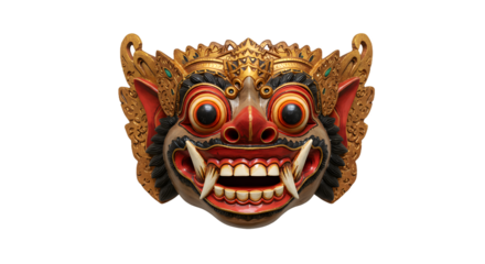 Detailed close-up of a intricately designed Balinese Barong mask, showcasing rich cultural heritage and artistic craftsmanship