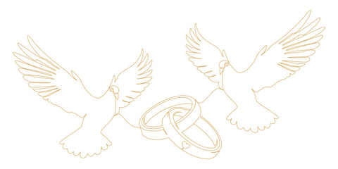 Obraz premium continuous line drawing of doves and wedding rings 1
