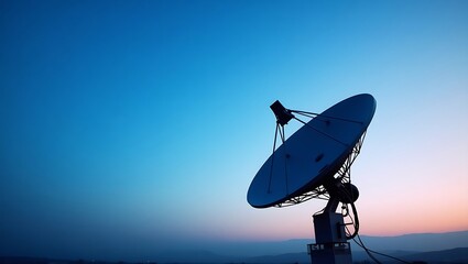 Communication antenna silhouetted against a vibrant blue and gradient sky