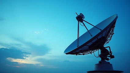 Satellite Communication Dish against the evening Sky, Modern Technology