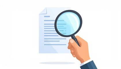 Hand Holding Magnifying Glass Over Document