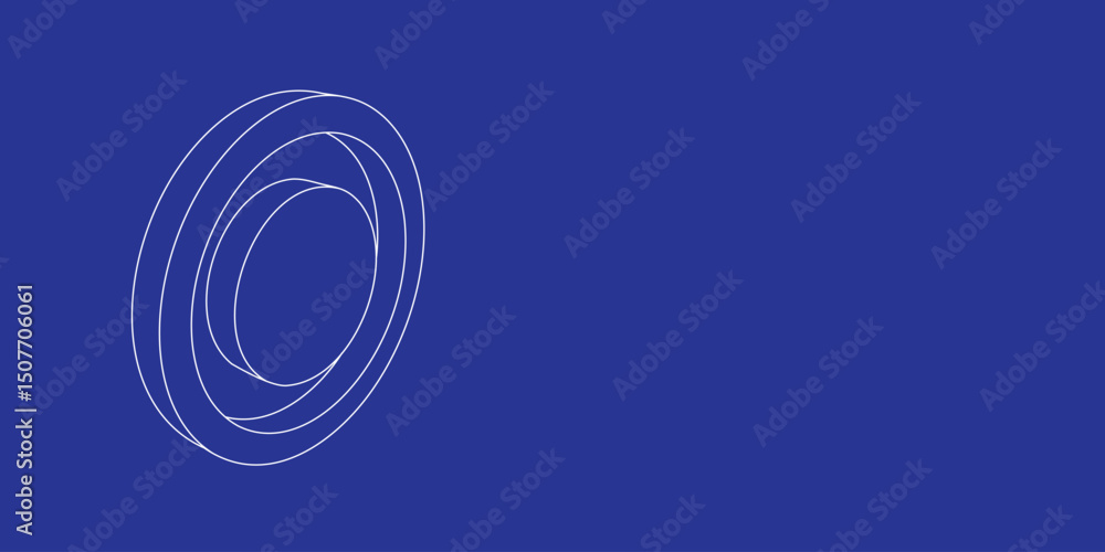 Poster the outline of a large radio button symbol made of white lines on the left. 3d view of the object in