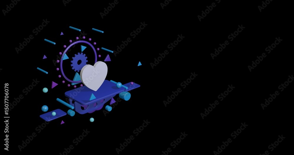 Poster white heart on a pedestal of abstract geometric shapes floating in the air. abstract concept art wit