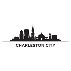 Obraz premium Charleston skyline horizontal banner. Black Charleston City, South Carolina. Vector template for your design. Vector black silhouette. with white background