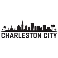 Obraz premium Charleston skyline horizontal banner. Black Charleston City, South Carolina. Vector template for your design. Vector black silhouette. with white background