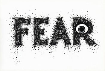 Illustration of staring bloodshot eye, with dramatic lettering