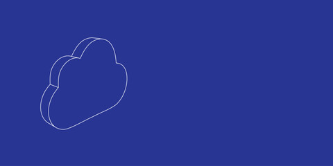 The outline of a large cloud symbol made of white lines on the left. 3D view of the object in perspective. Vector illustration on indigo background