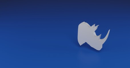 Isolated realistic white rhinoceros head symbol with shadow. Located on the right side of the scene. 3d illustration on transparent background