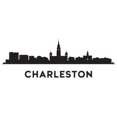 Obraz premium Charleston skyline horizontal banner. Black Charleston City, South Carolina. Vector template for your design. Vector black silhouette. with white background