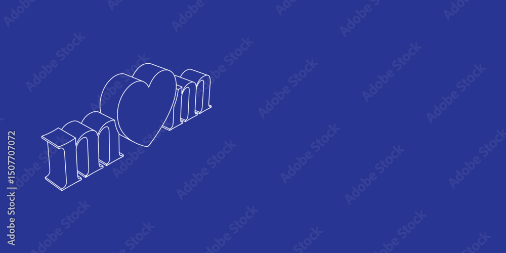 Aufkleber the outline of a large mother's day symbol made of white lines on the left. 3d view of the object in