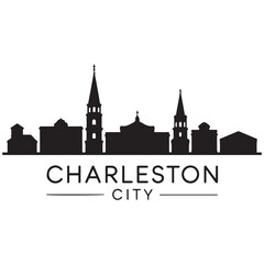 Obraz premium Charleston skyline horizontal banner. Black Charleston City, South Carolina. Vector template for your design. Vector black silhouette. with white background
