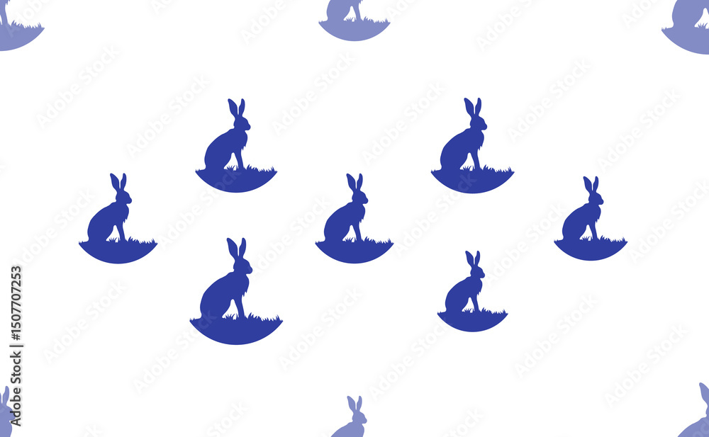 Poster seamless pattern of large isolated blue hare symbols. the pattern is divided by a line of elements o