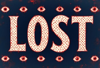 Illustration of staring bloodshot eye, with dramatic lettering