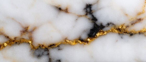 White Marble Texture With Gold Veins And Sparkle Details Close Up