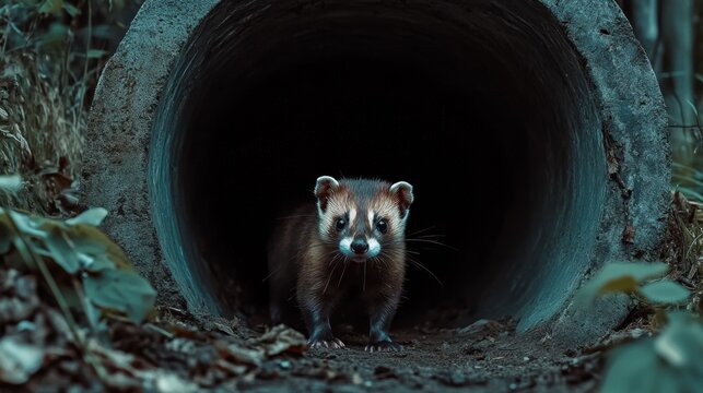Animal peeking from tunnel - Powered by Adobe