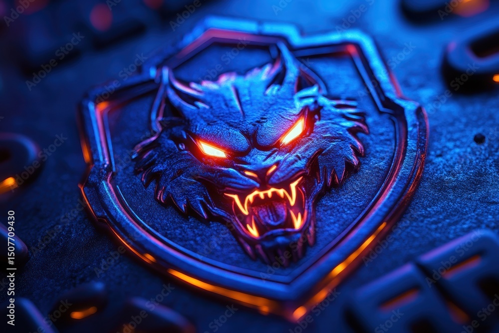 Poster detailed illustration of a fiery dragon emblem set against a dark, textured background with hints of