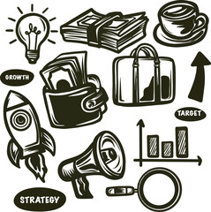 Business element set with hand drawn doodle  style perfect to presentations, marketing materials, infographics, posters, stationery, websites, and other creative projects business and entrepreneurship