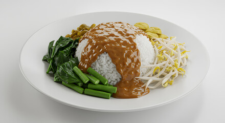 Gado-Gado: Traditional Indonesian Salad with Peanut Sauce on White Plate Presentation
