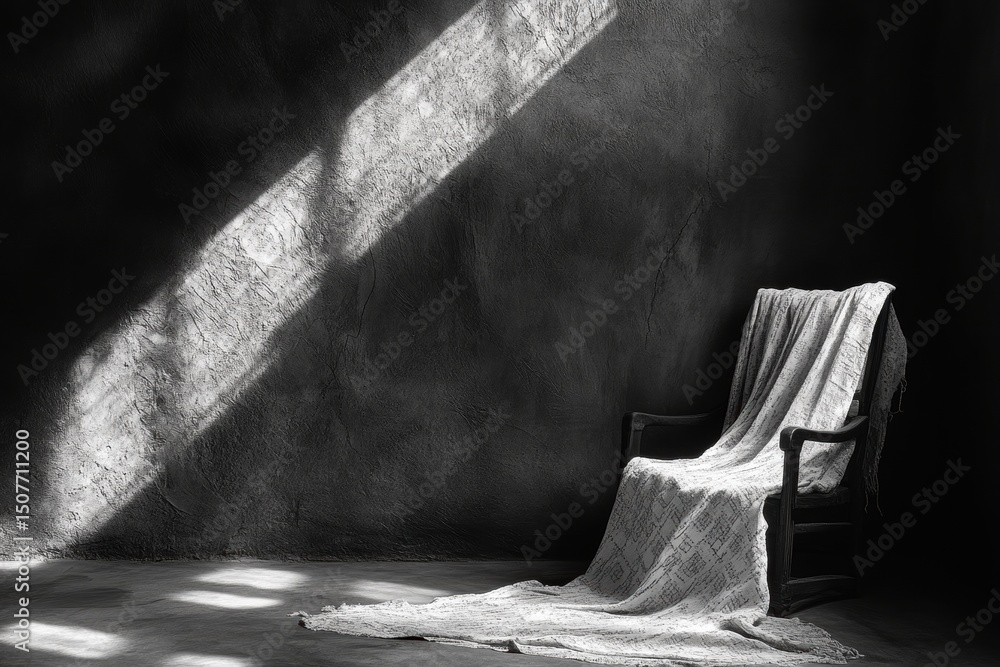 Aufkleber textile drapes cast shadows and light in a dimly lit room creating a dramatic atmosphere and emphasi