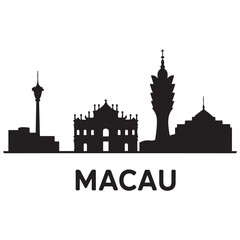 Obraz premium Vector Macau skyline. Travel Macau famous landmarks. Business and tourism concept for presentation, banner, web site. Vector black silhouette. with white background