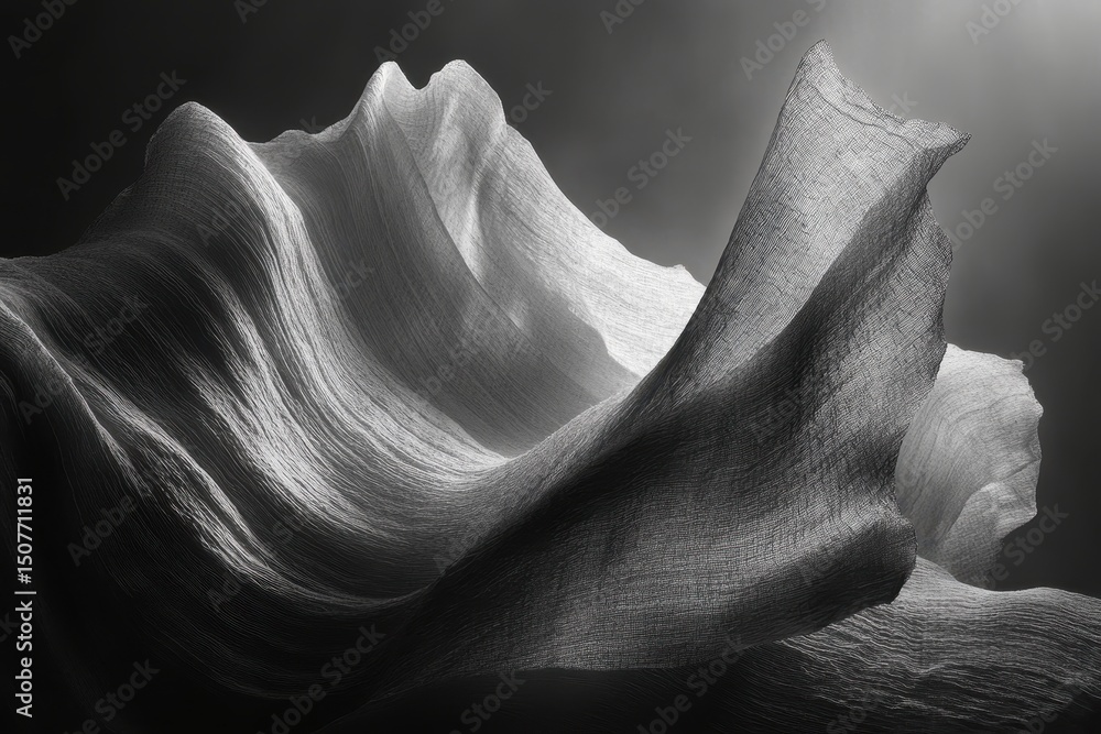 Fototapete natural texture and movement captured in a flowing fabric against a dramatic light backdrop showcasi