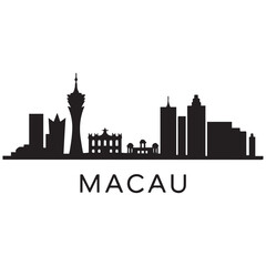 Naklejka premium Vector Macau skyline. Travel Macau famous landmarks. Business and tourism concept for presentation, banner, web site. Vector black silhouette. with white background