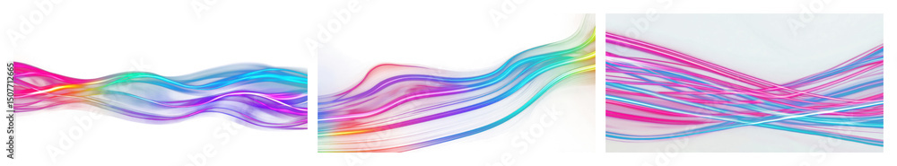 Poster png vibrant abstract colorful wave patterns, element set on transparent background