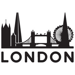 Vector London skyline. Travel London famous landmarks. Business and tourism concept for presentation, banner, web site. Vector black silhouette. with white background