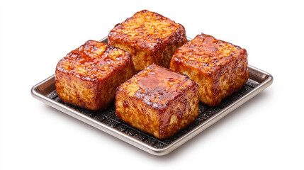 Grilled Tofu with Crispy Skin on a Silver Plate