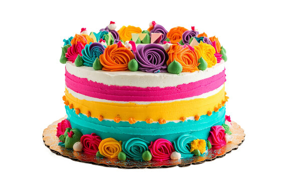 Festive cake decorated in bright Cinco de Mayo colors with traditional patterns Isolated on transparent background.