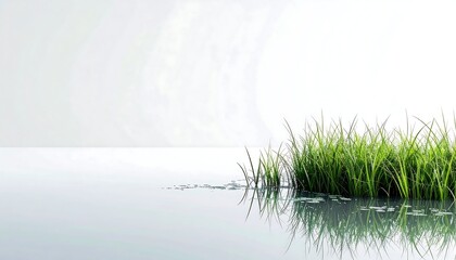 Serene Pond, Green Grass Reflection - Minimalism