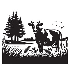Cow in the field illustration vector