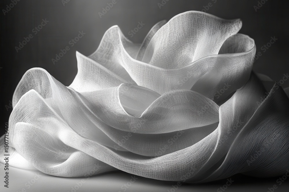 Poster elegant white fabric drapes artistically arranged against a neutral background capturing the essence